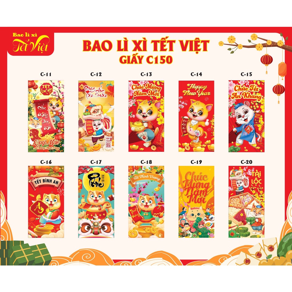 Combo 10-30 bao lì xì mẫu mới loại 1 sắc nét dày mịn đẹp - bao lì xì giá sỉ