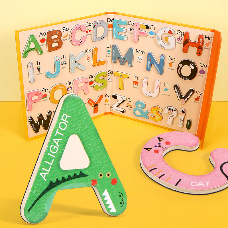 Quyển sách gỗ nam châm từ tính học alphabet tiếng anh