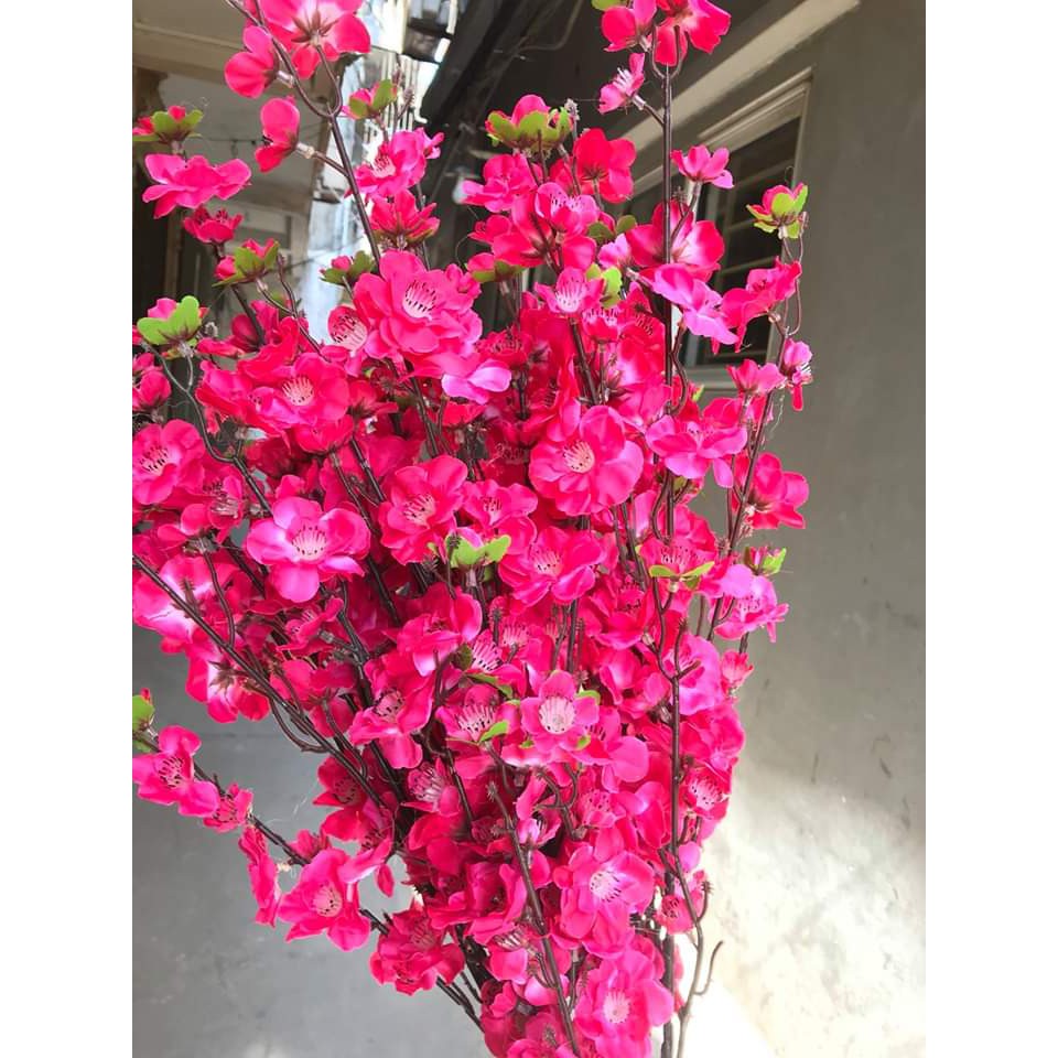 Cành hoa mai đào giả đón tết cao 1 mét