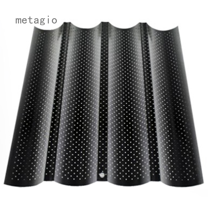 Metagio Pháp Nướng Bánh Mỳ Pan Không Dính Đục Lỗ Khay Nướng Bánh Mì Baguette 4 Sóng Cái Bánh Loaf Khuôn Nướng Bánh Mì Nướng