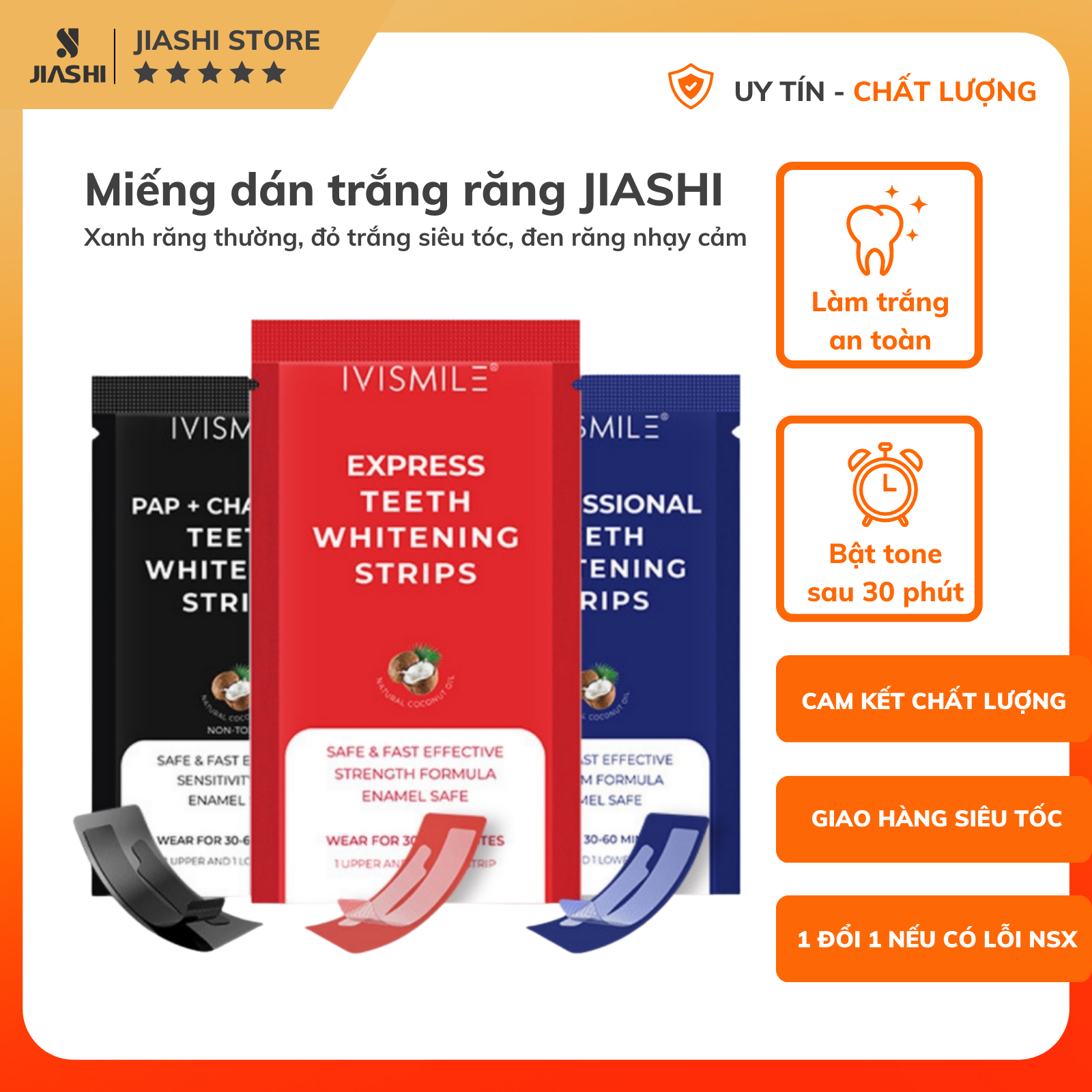 Miếng dán trắng răng JIASHI miếng dán IVISMILE làm trắng tại nhà an toàn không ê buốt không bào mòn hộp 14 gói DTR01