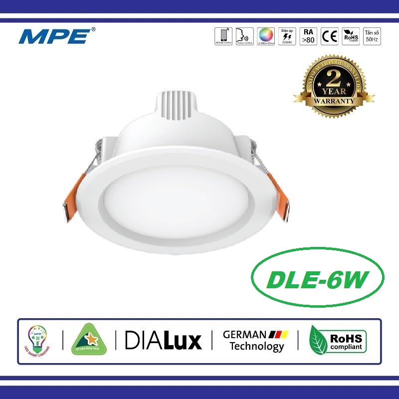 Mpe - đèn led downlight âm trần dle 6w mpe - chừa lỗ 75mm - / dle-6t / dle-6v / dle-6/3c / dle6t / dle6v / dle63cd / srdle-6 - đèn âm trần mpe / đèn led âm trần mpe