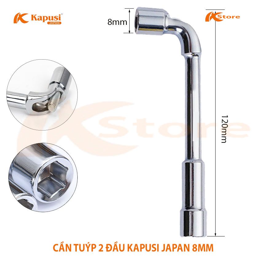 Cần tuýp 2 đầu kapusi japan 8mm - cần điếu mở bulong tiêu chuẩn nhật bản - tay vặn nhanh chữ l - cở lê ống điếu