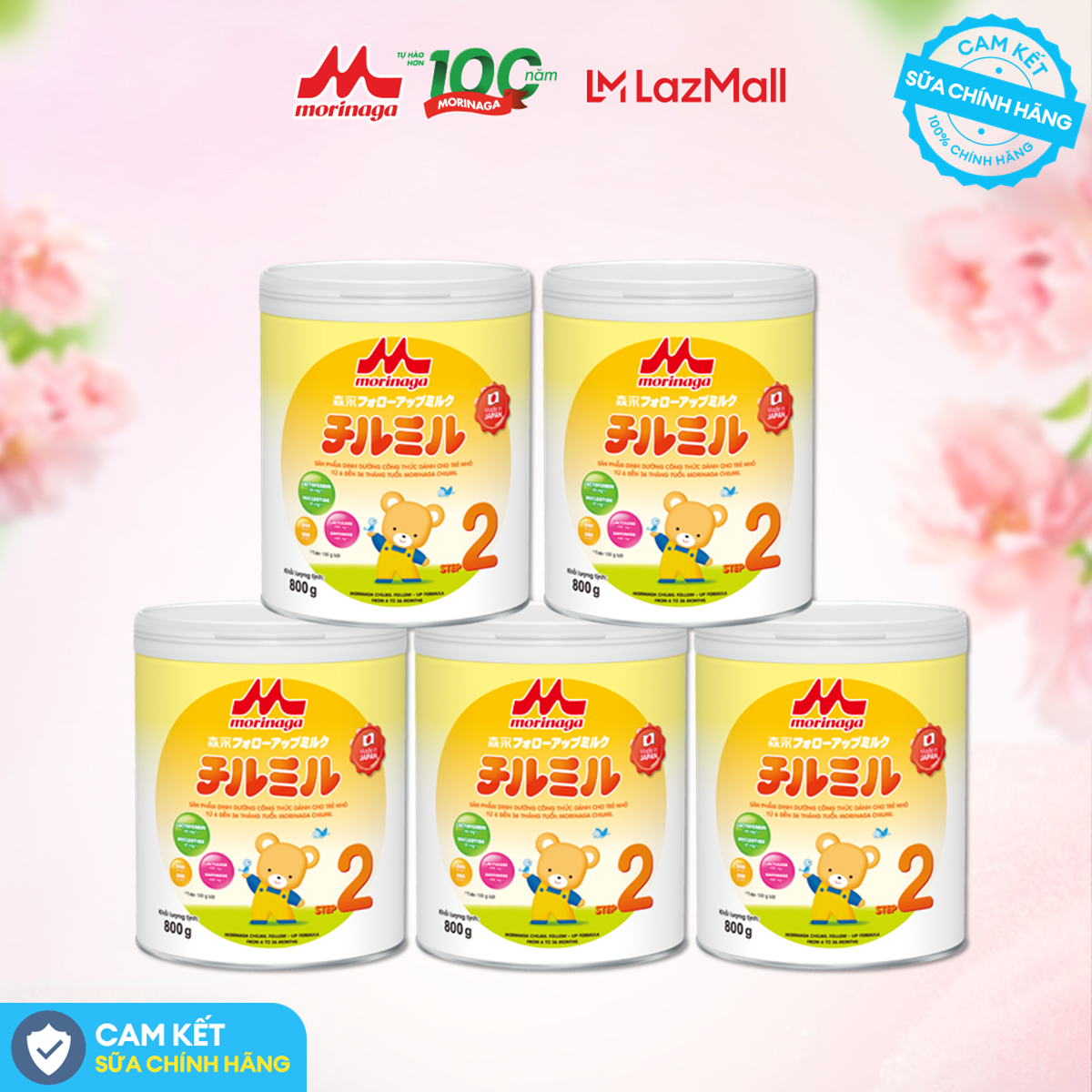 Combo 5 Lon Sữa Morinaga Chilmil số 2 800g, nhập khẩu chính hãng từ Nhật Bản