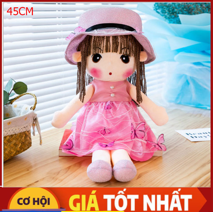 Búp Bê Bằng Vải Bông Mềm Chiều Dài 45cm - Hồng Hoa
