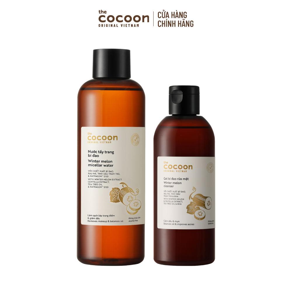 COMBO 1 Bigsize - Nước tẩy trang bí đao Cocoon tẩy sạch makeup  giảm dầu 500ml + 1 Bigsize Gel bí đao rửa mặt Cocoon 310ml