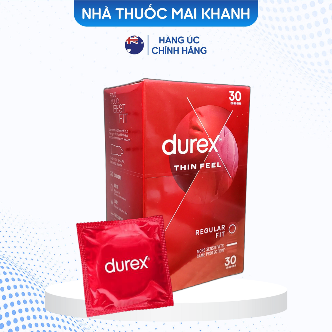 Bao cao su durex thin feel regular fit mỏng - hộp 30 chiếc