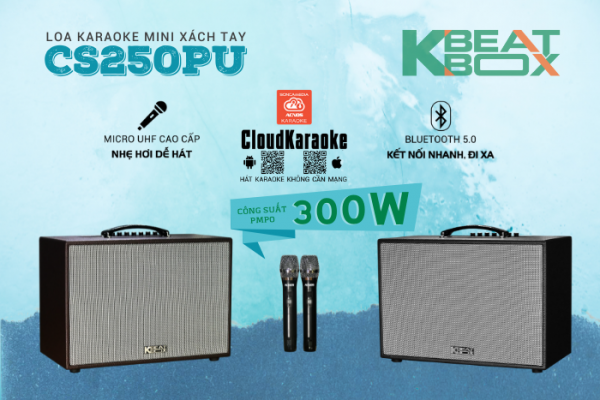 Loa karaoke mini acnos cs250pu - hàng chính hãng - kèm 2 micro không dây uhf