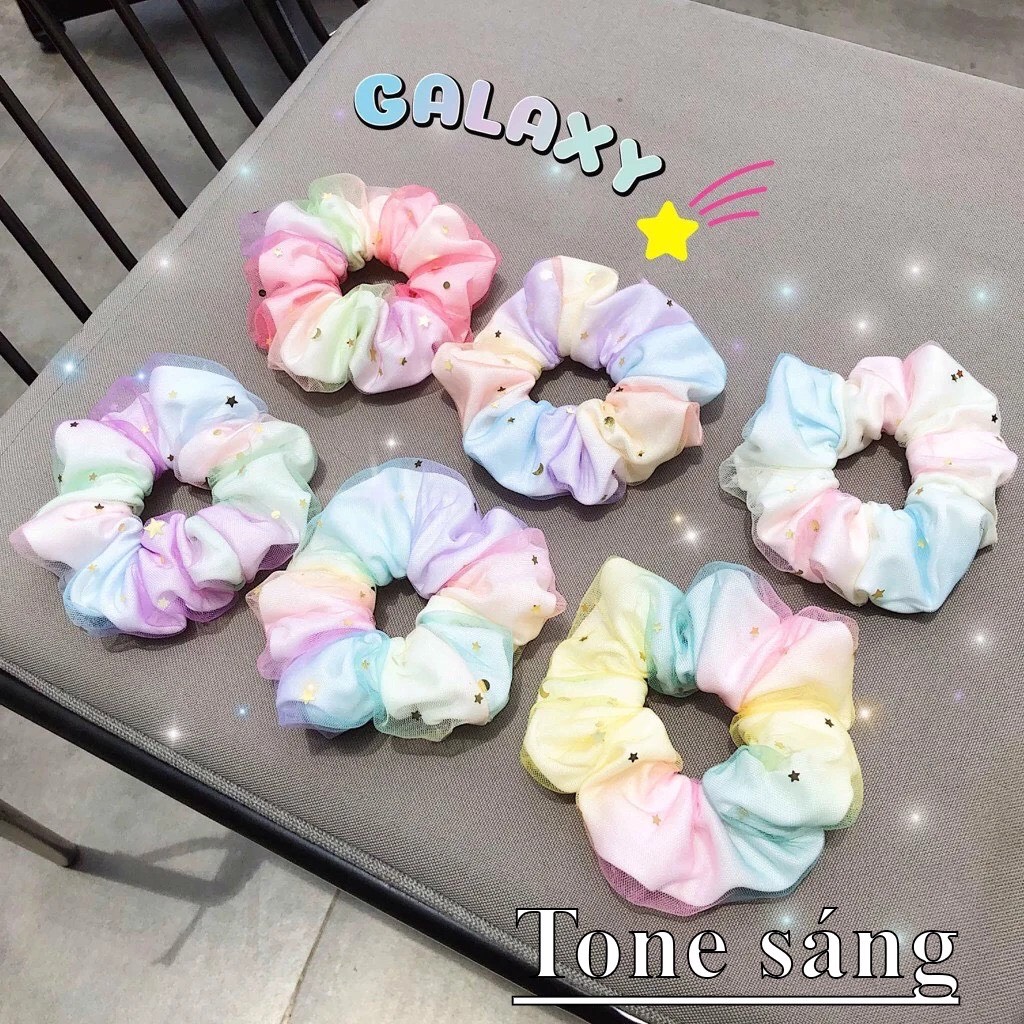 [FREESHIP + HOÀN TIỀN 50K] Dây Buộc Tóc Scrunchies Cầu Vồng Galaxy Hai Lớp  Lấp Lánh Hot Trend Hàn Quốc Xinh Xắn PKHN0054