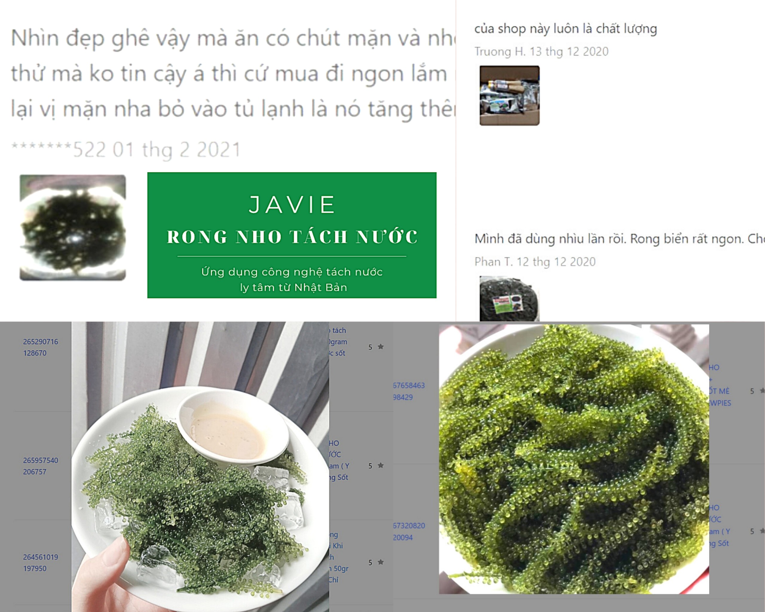 (8 GÓI 50GR) Rong Nho Tách Nước JAVIE {HÀNG CÔNG TY F20} + Tặng 4 Gói Nước Xốt Mè Rang - Giữ dáng, đẹp da, thanh lọc cơ thể - Sản phẩm ứng dụng cộng nghệ tách nước ly tâm từ Nhật Bản