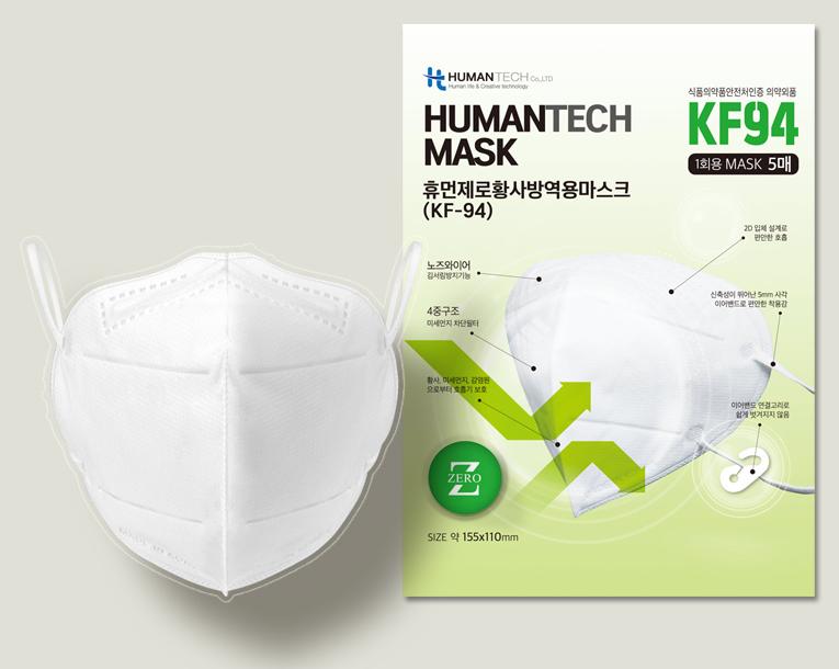 Khẩu trang Humantech, Ngừa virus, chống độc, chống bụi mịn (4 lớp) KF94 - Made in Korea ( 1 túi có 5 chiếc khẩu trang)