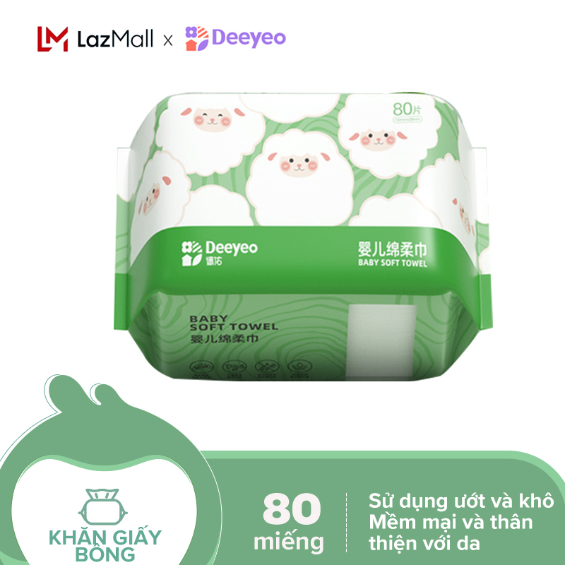 Deeyeo Khăn giấy bông siêu mềm ngọc trai mềm mại cho da bé không gây kích ứng thích hợp dùng cho cả gia đình 80 miếng