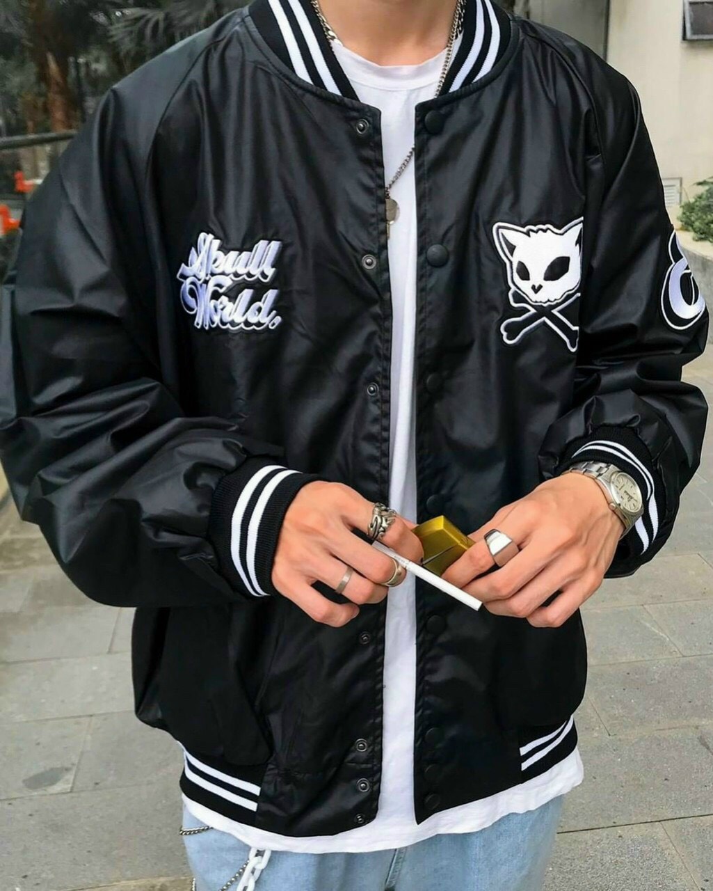 Áo khoác dù kiểu bomber in đầu mèo vô cùng sành điệu tp