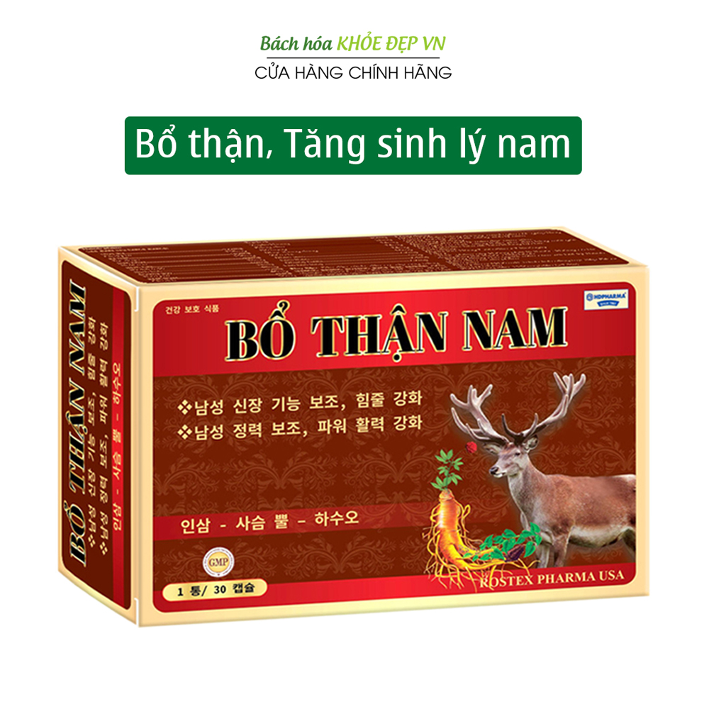 Viên uống tăng cường sinh lý nam thảo dược Bổ Thận Nam từ nhung hươu, nhân sâm, ba kích giúp bổ thận, tráng dương, mạnh gân cốt - Chai 30 viên - bách hoá khoẻ đẹp vn