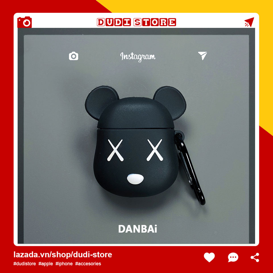 🌟 Case airpods kaws đen  🌟 Vỏ bao airpod 2 silicon đựng tai nghe không dây i11 i12 i18 i100 ... cute kaw