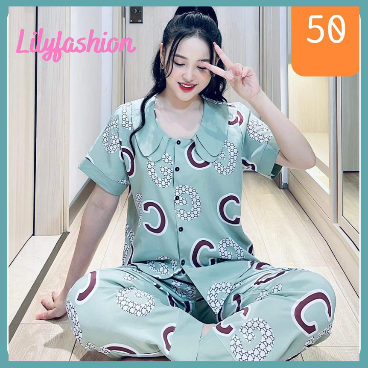 Đồ bộ nữ bộ pijama bộ mặc nhà vải lụa cao cấp áo cộc quần dài