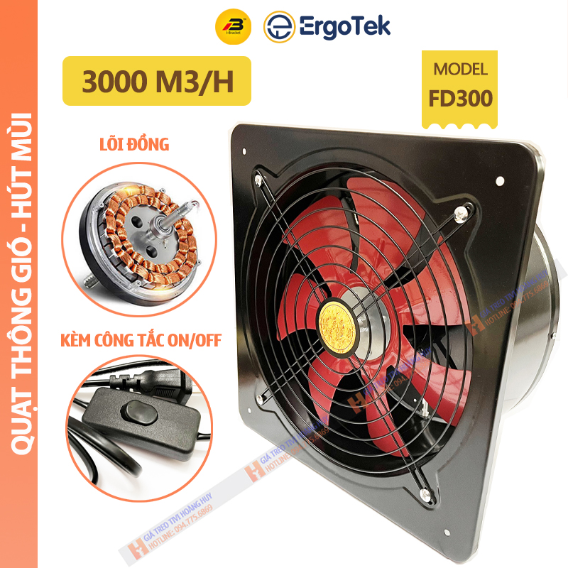 Quạt hút thông gió fd 300 - quạt hút mùi nhà bếp, phòng ngủ, nhà vệ sinh công xuất 120w - sức gió 3000 m3/h