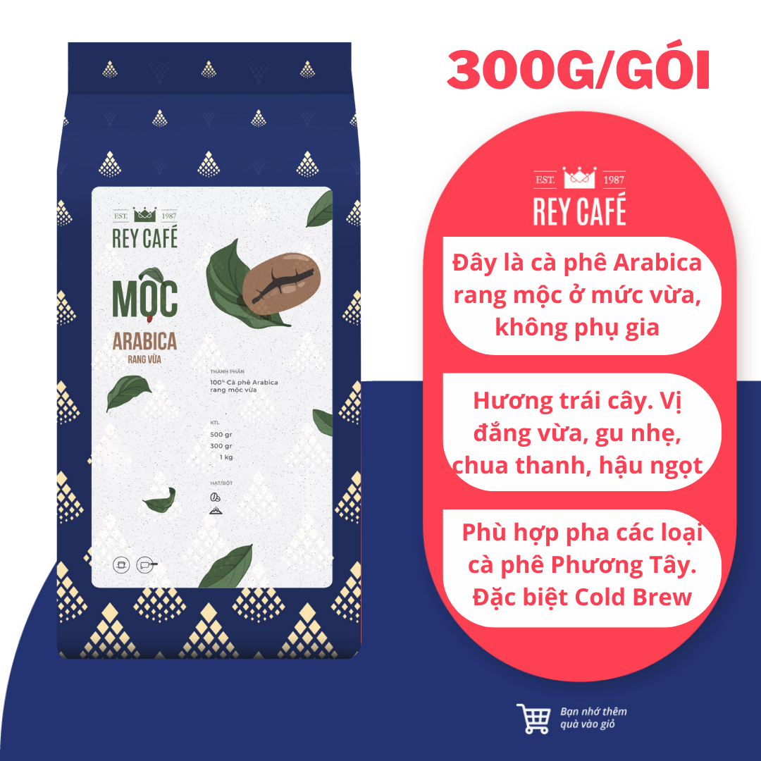 300gr Cà phê Mộc Arabica rang vừa - Pha Phin/Máy - Coffee Nguyên chất rang mộc - Rey Cafe