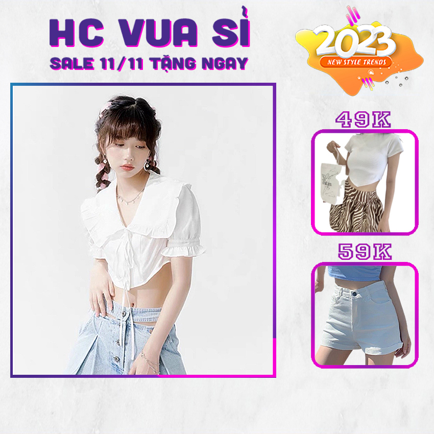 Áo croptop kiểu nữ tay phồng dáng HCVUASI ngắn style Hàn quốc chiết eo dễ thương- HC72