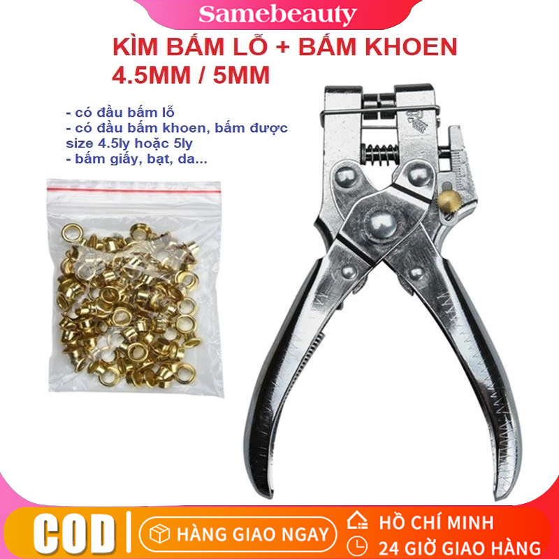[Giao hàng 24 giờ⚡️] Kìm bấm khoen + 100 khoen - Kềm bấm khuy ore, Kìm bấm lỗ dây da, thắt lưng