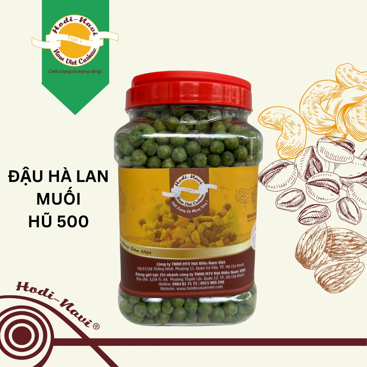 Đậu Hà Lan sấy muối hũ quai xách 500g giòn vị muối không cay