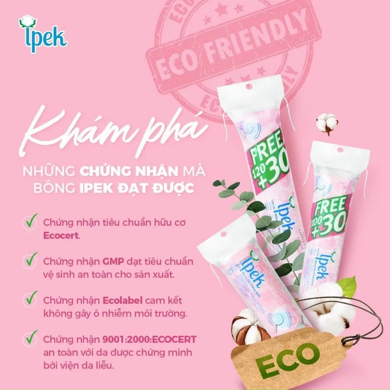 Bông tẩy trang ipek 120 + 30 miếng cotton pads