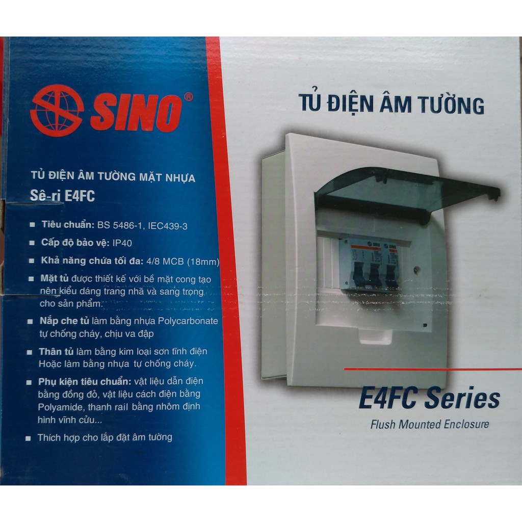 Tủ điện âm tường Sino mặt nhựa chống cháy chứa 3-6 module