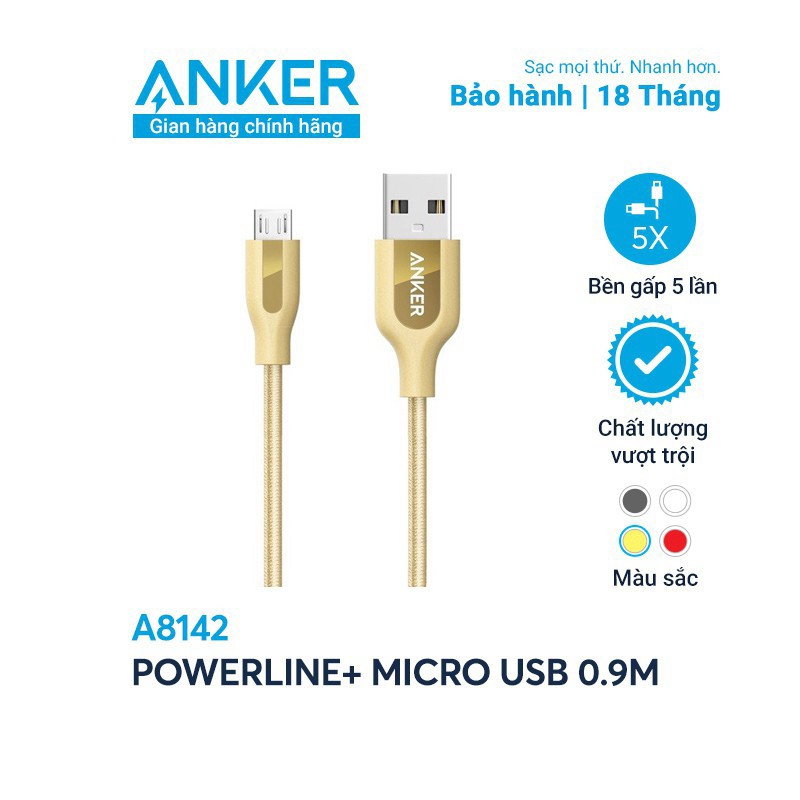 Cáp siêu bền ANKER PowerLine+ Micro USB - Dài 0.9m/1.8m - A8142/A8143 BH 15 tháng Anker Việt Nam