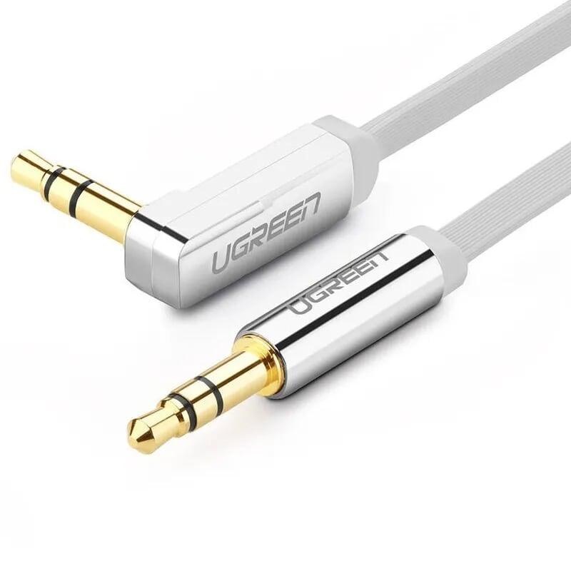 Ugreen 10757 1m màu trắng cáp âm thanh 2 đầu 3.5mm dương đầu vuông góc mạ vàng av119