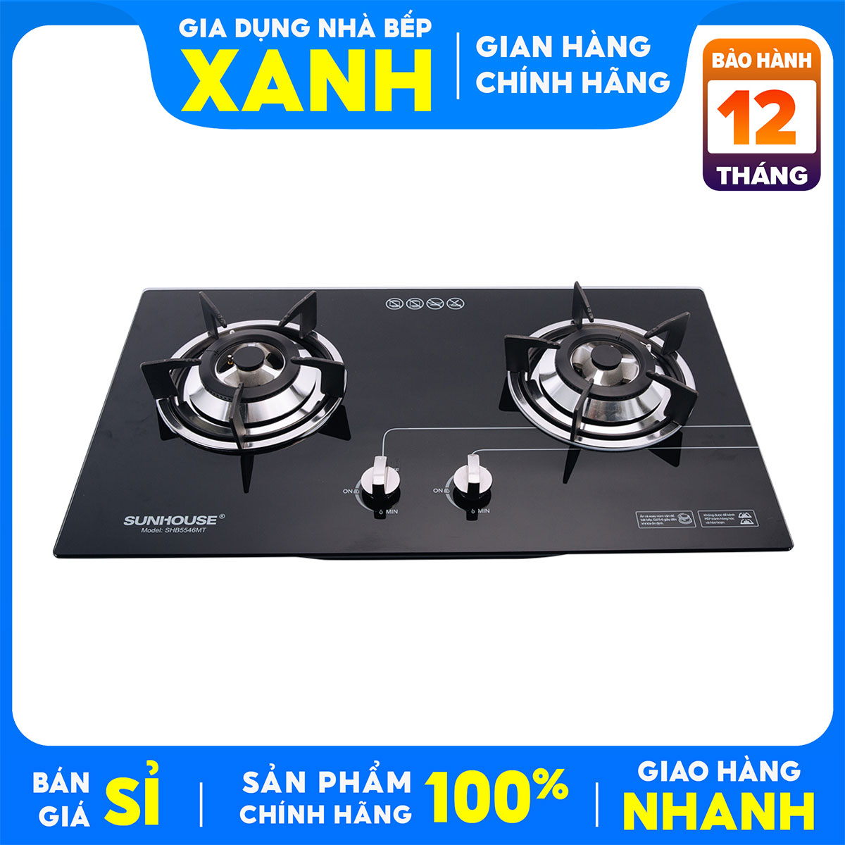 Bếp gas âm đôi Sunhouse SHB5546MT Mới 97-99% +Tặng dây gas- Đánh lửa IC bằng pin nhanh, nhẹ- BH 12 tháng