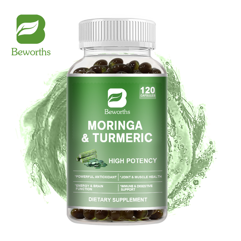 BEWORTHS Viên nang Moringa 500mg với nghệ Tiêu đen Thêm chất chống oxy hóa mạnh mẽ Năng lượng & Chức năng não Sức khỏe khớp & cơ bắp Hỗ trợ miễn dịch & tiêu hóa