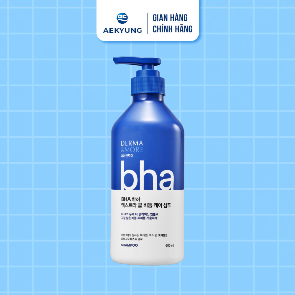 Dầu Gội Đầu Giảm Gàu BHA Derma & More Hương Bạc Hà Mát Lạnh Dành Cho Da Đầu Nhiều Gàu Ngứa 600ml