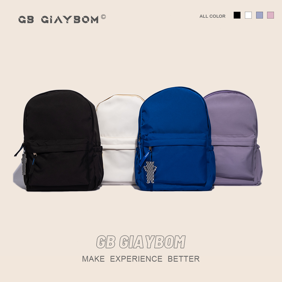 Balo đi học ulzzang trơn basic nhiều màu chắn chắc chống thấm nước đi học đi chơi nam nữ kèm móc khóa hình gấu caro giaybom bl2040