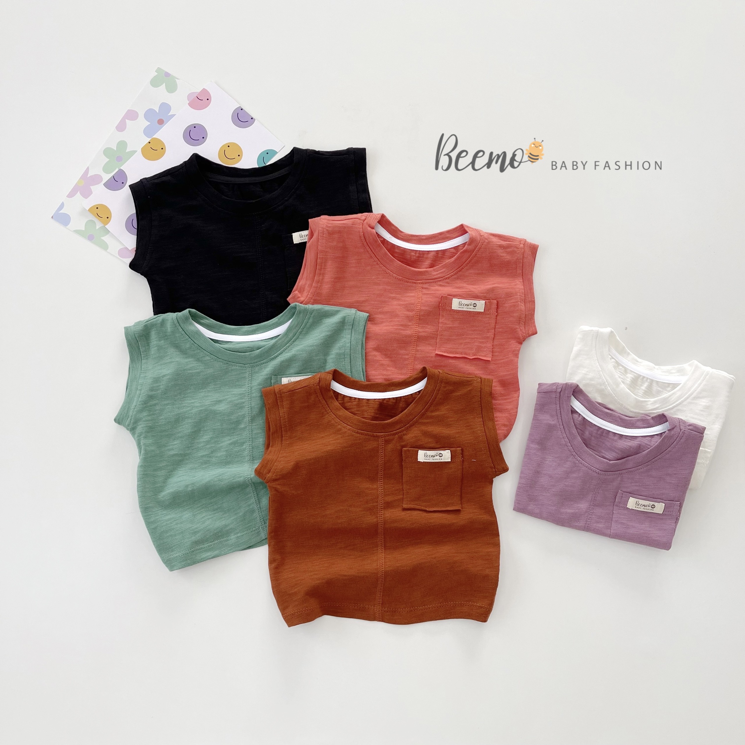 Áo ba lỗ Beemo kiểu dáng tank top chất liệu cotton mặc đi học đi chơi cho bé từ 1 7 tuổi 21A020