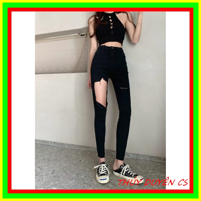 Quần jean nữ coton skiny rách to nhỏ co giãn tốt 2 màu siêu hot, quần bò nữ rách mẫu mới giá xưởng siêu rẻ 510.191