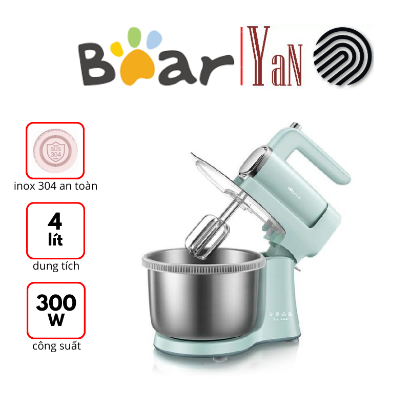 Máy đánh trứng trộn bột để bàn có âu trộn inox 4l bear ddq-b03v1 300w - hàng chính hãng