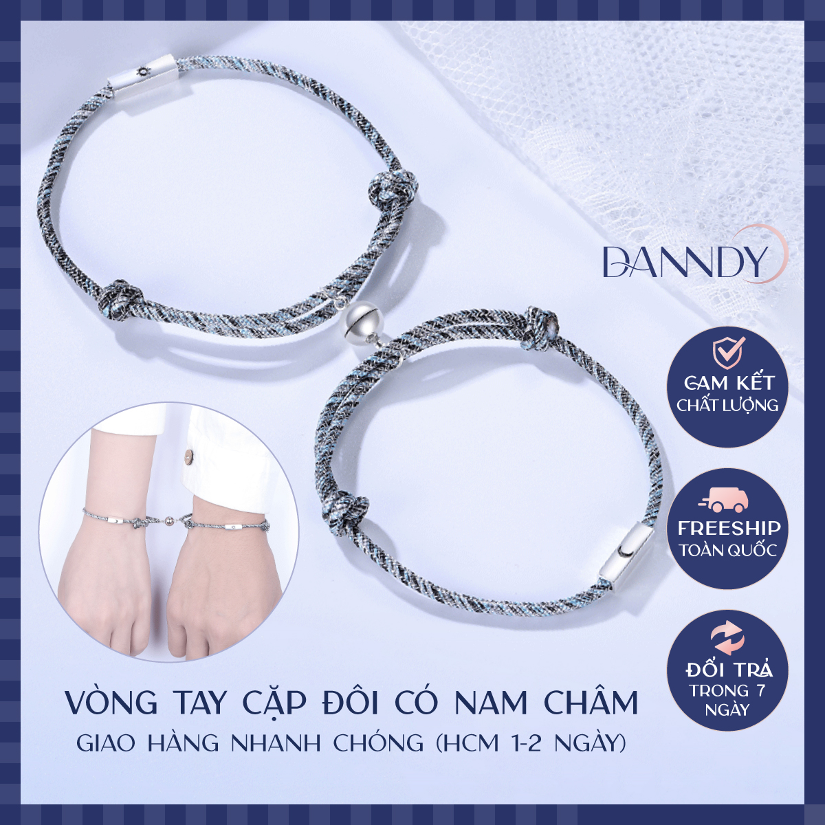 Vòng tay đôi tình yêu nam châm vòng cặp đôi với ny lắc tay cặp mặt trăng mặt trời quà valentine tặng người yêu | Dandy