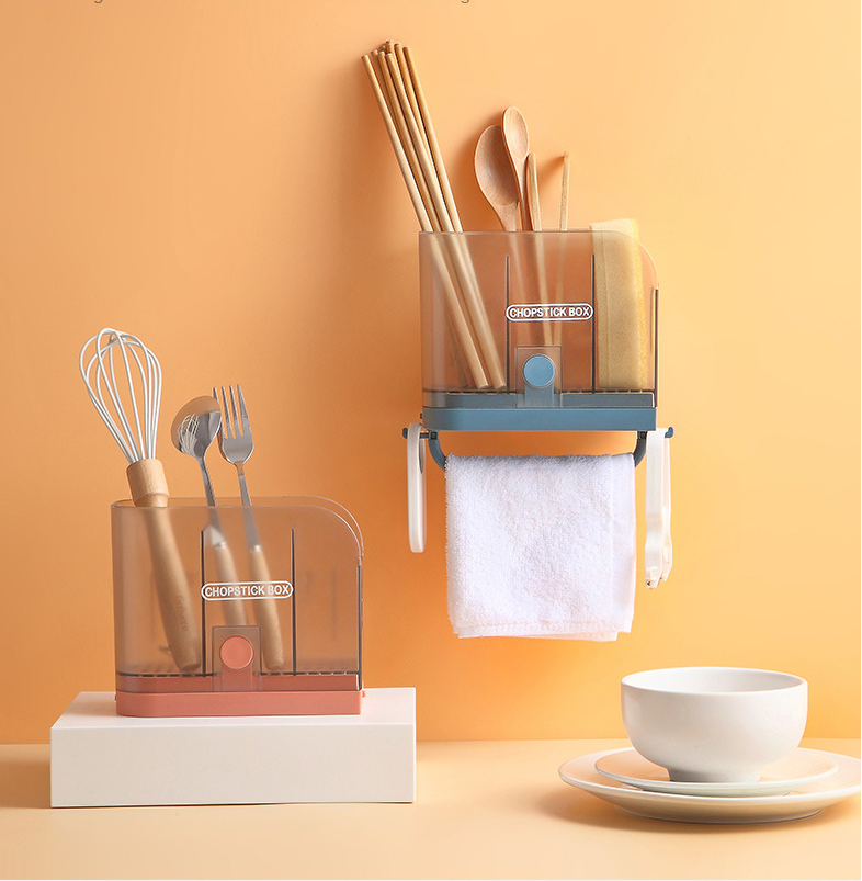 HỘP ĐỰNG ĐŨA MUỖNG DÁN TƯỜNG CÓ MÓC TREO KHĂN CHOPSTICK BOX