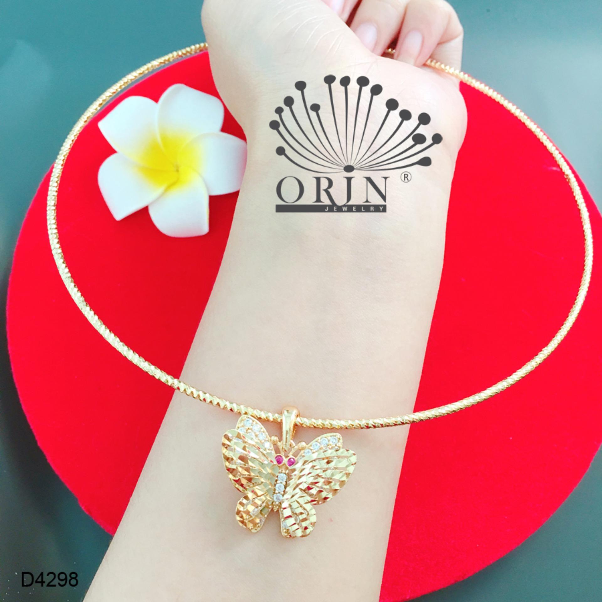 Kiềng cổ dạng nhuyễn bền màu mặt bướm 2 tầng cánh đính đá thiết kế cao cấp Orin D4298 - Long Tien