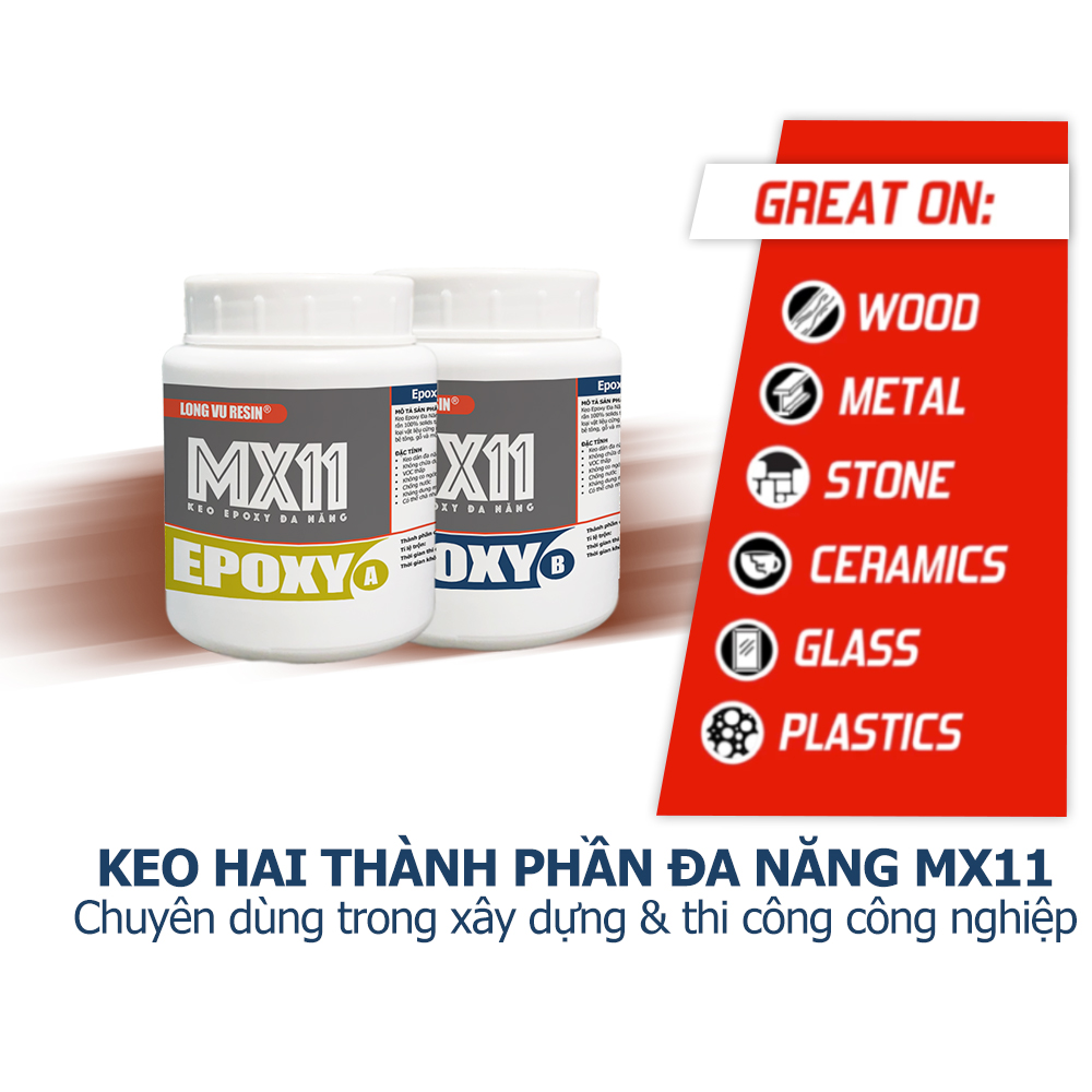Epoxy Đa Năng MX11 - Keo ab, keo dán sắt, kim loại, keo ab cực dính, keo 2 thành phần, dán sắt dán thép cực dính khô nhanh - Long Vu Epoxy Resin