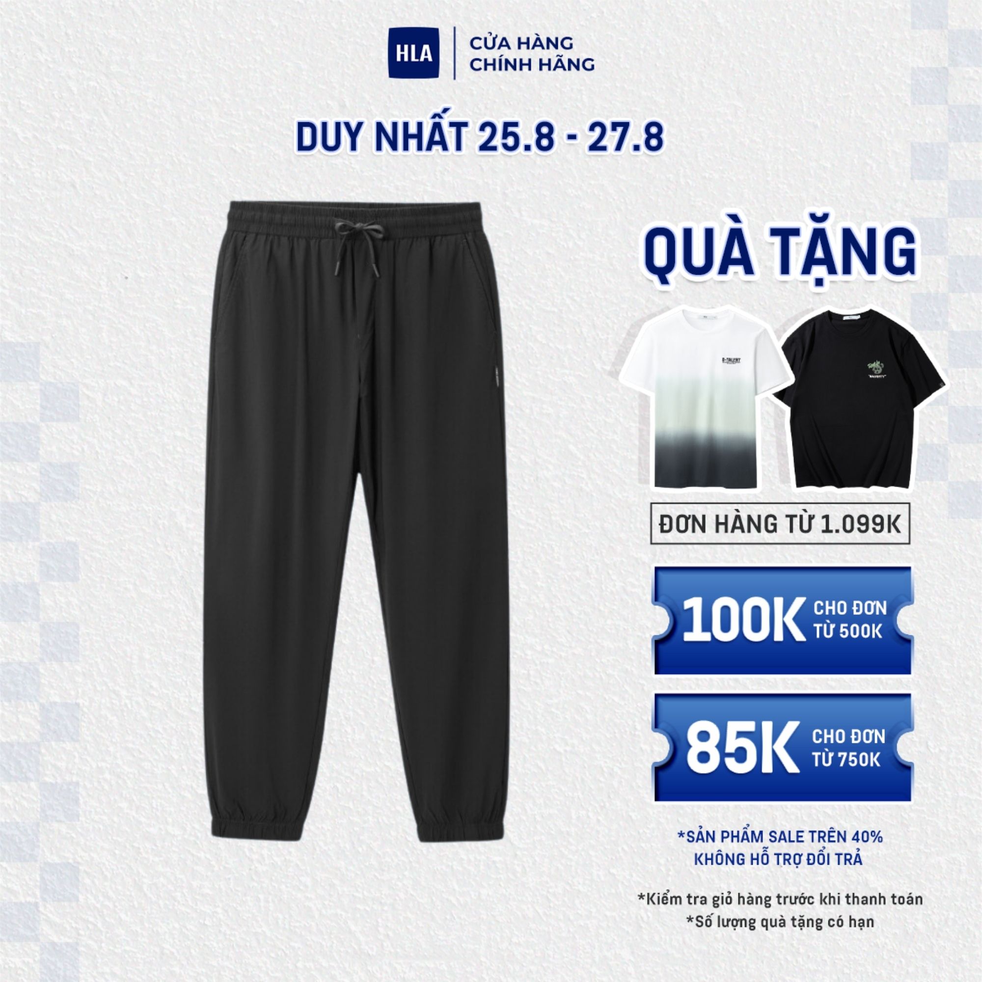 HLA - Quần Jogger Nam Lưng Thun đàn hồi Elastic breathable drawstring cool black jogger pants