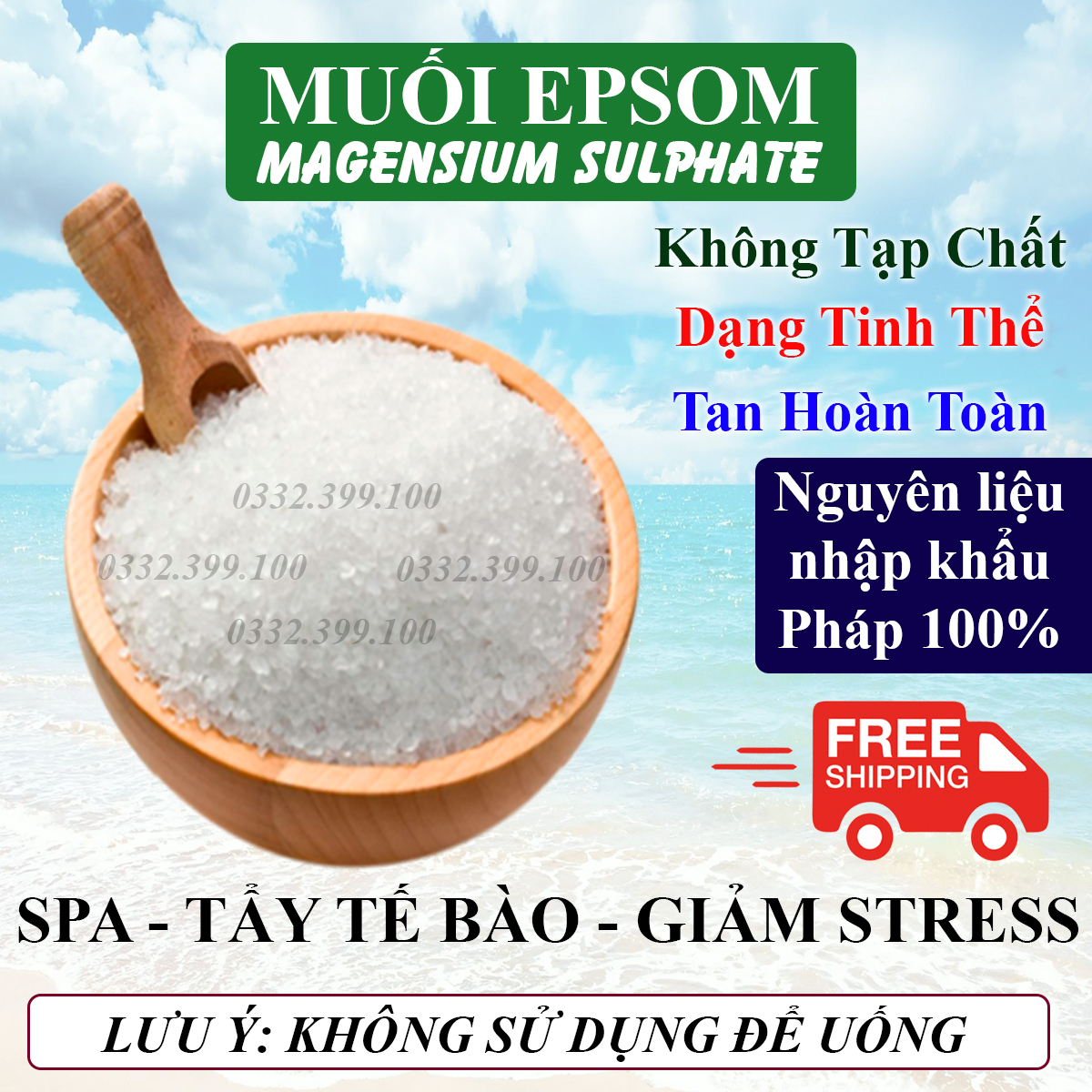 Combo 2 kg muối epsom salt mgso4 nhập pháp - tinh thể hạt sử dụng spa - tắm giảm stress - không được uống