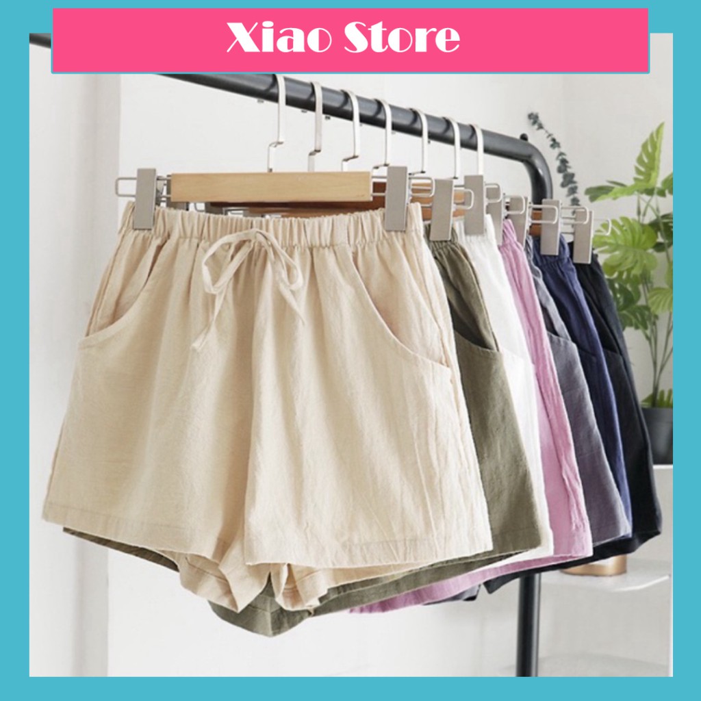 Quần short đùi nữ ống rộng cá tính Xiao - dáng đùi nữ ống rộng chất đũi mát đẹp chất đũi nhật mầu đen trắng be