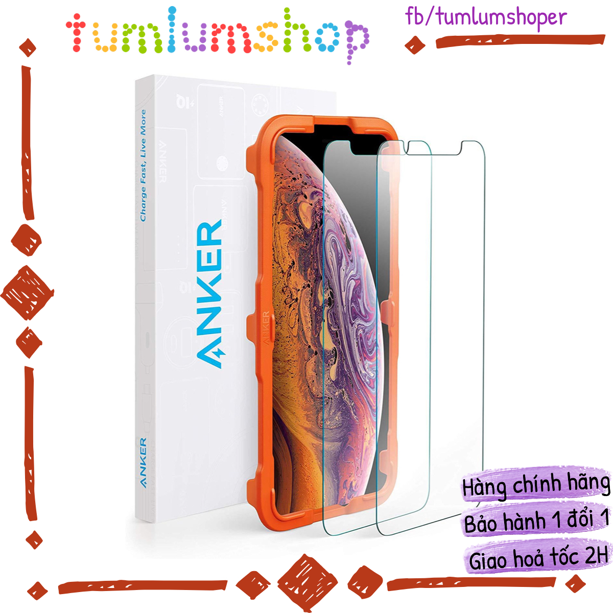 Miếng dán cường lực màn hình điện thoại cho iPhone 11 Pro Max/iPhone Xs Max - Anker 6.5inch GlassGuard Screen Protector