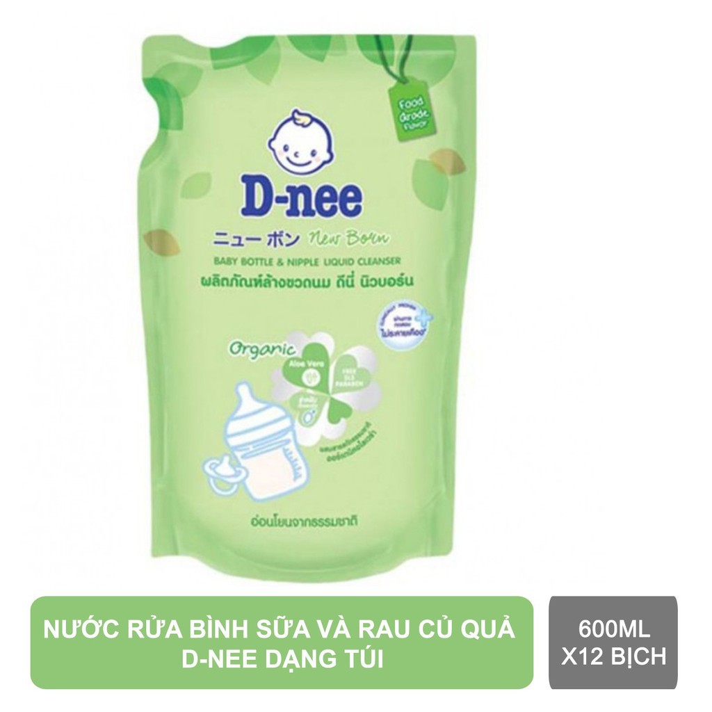 Nước rửa bình sữa Dnee Organic chai 600ml Date mới