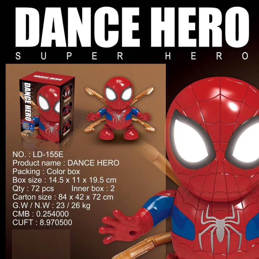 Robot Nhảy Múa Hình Người Nhện Spiderman Có Nhạc Vui Nhộn, Phát Sáng Lấp Lánh