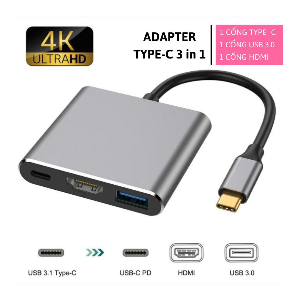 Adapter usb c 3 in 1 hdmi + usb + type c