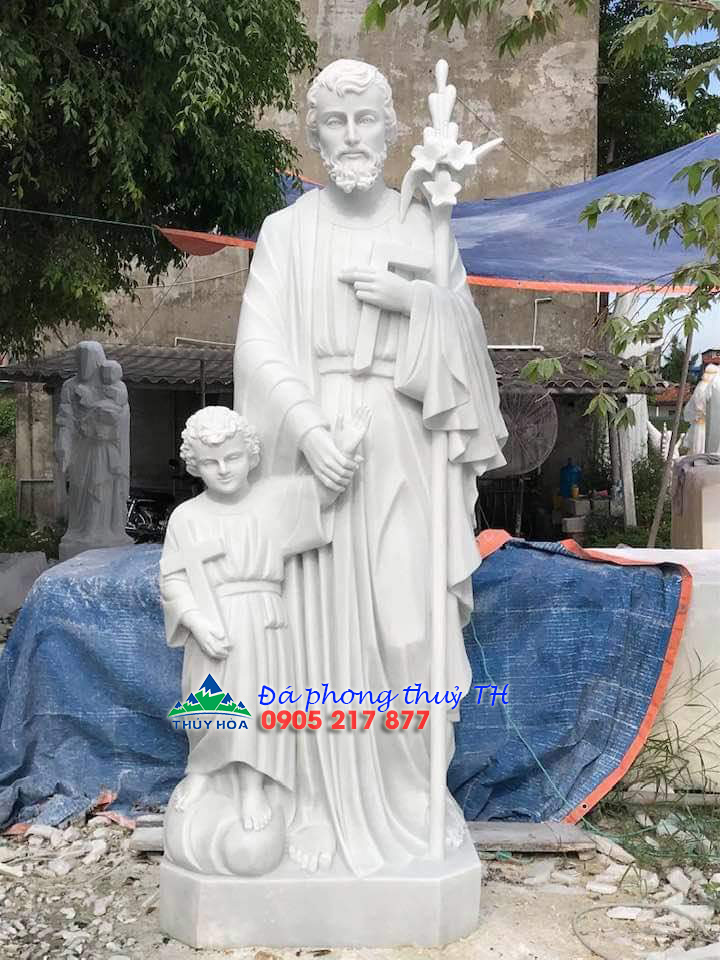 White Marble Garden Sculpture of Saint Joseph Holding Baby Jesus in His Arms, 1,8 m H Giá 45,000,000 Đồng*Miễn phí vận chuyển