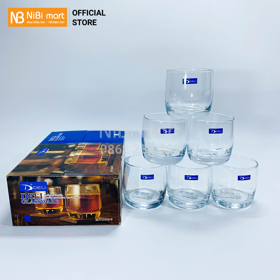 Bộ 6 ly thủy tinh, cốc thủy tinh cao cấp Deli 190ml ES5301, Cốc uống nước, ly rượu ngoại họa tiết đơn giản
