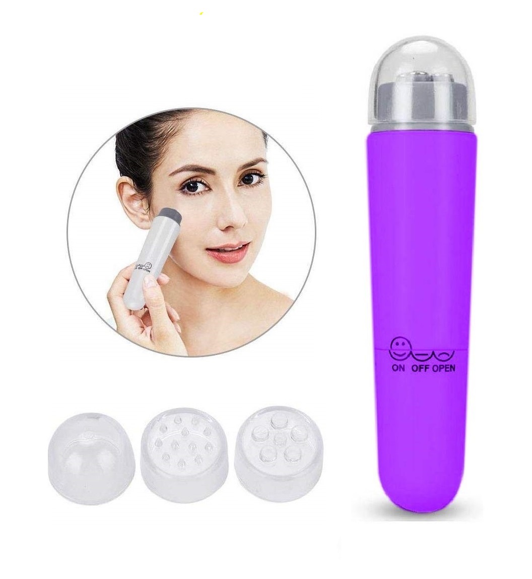 Gậy massage cầm tay đa năng (mặt, mắt, vai, gáy, đầu....) - Máy massage cơ thể - Massage mặt, massage mắt mini cầm tay kèm 4 đầu massage (10x2,5cm)